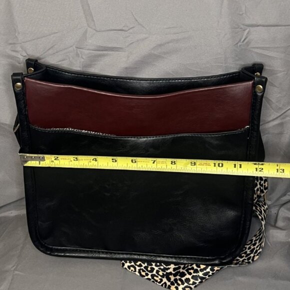 Black Crossbody Bag w/Leopard Print Strap, EUC - Picture 4 of 6